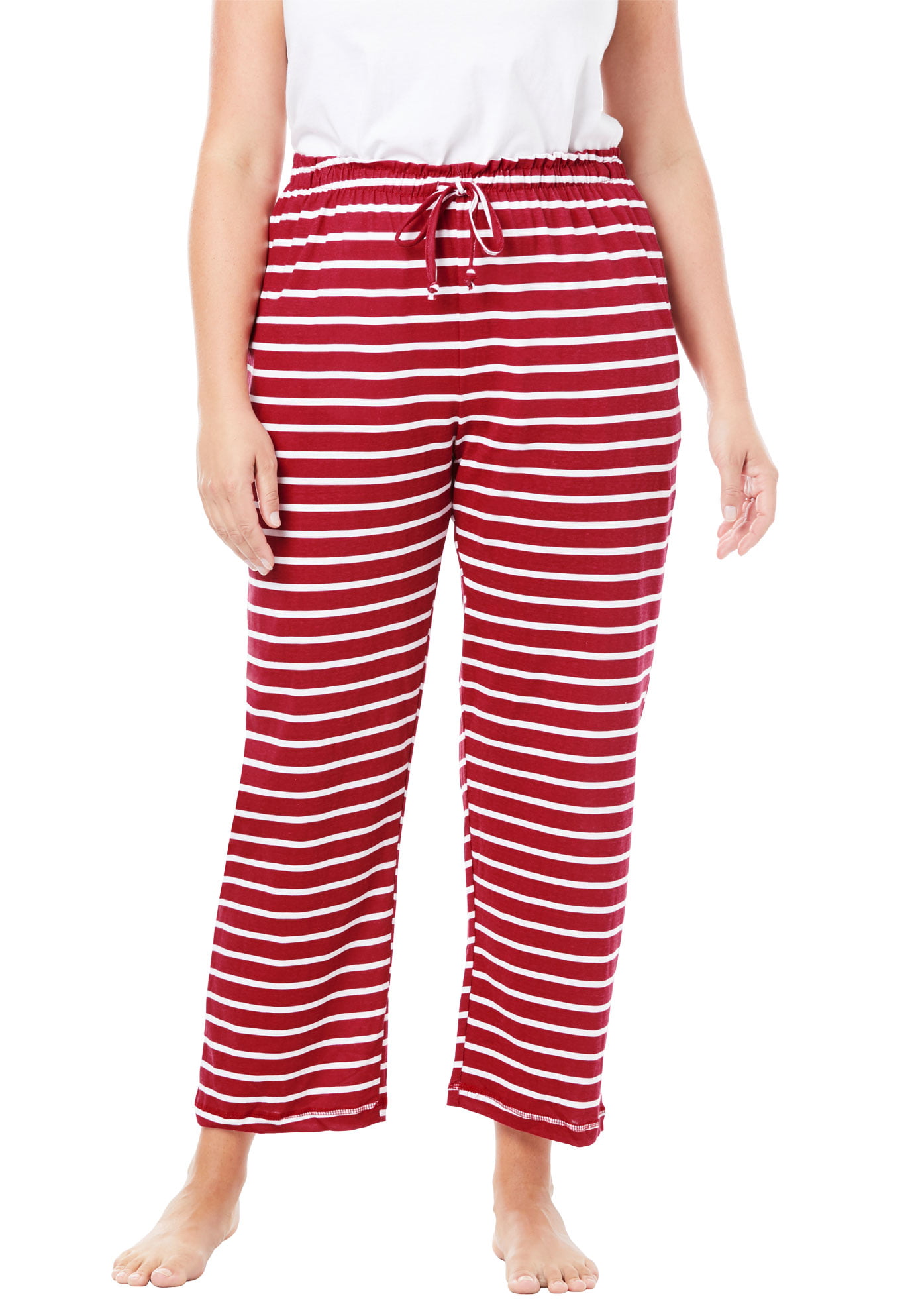 Womens Plus Size Knit Sleep Pant Dreams & Co Red White Stripe 6X 