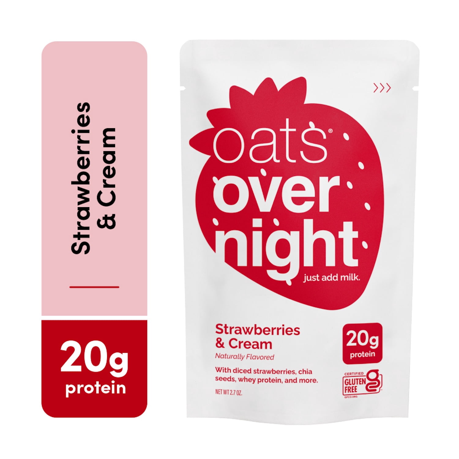 (10 pack) Oats Overnight Strawberries & Cream, High-Protein Oatmeal Shakes, 2.6oz, 1 pouch