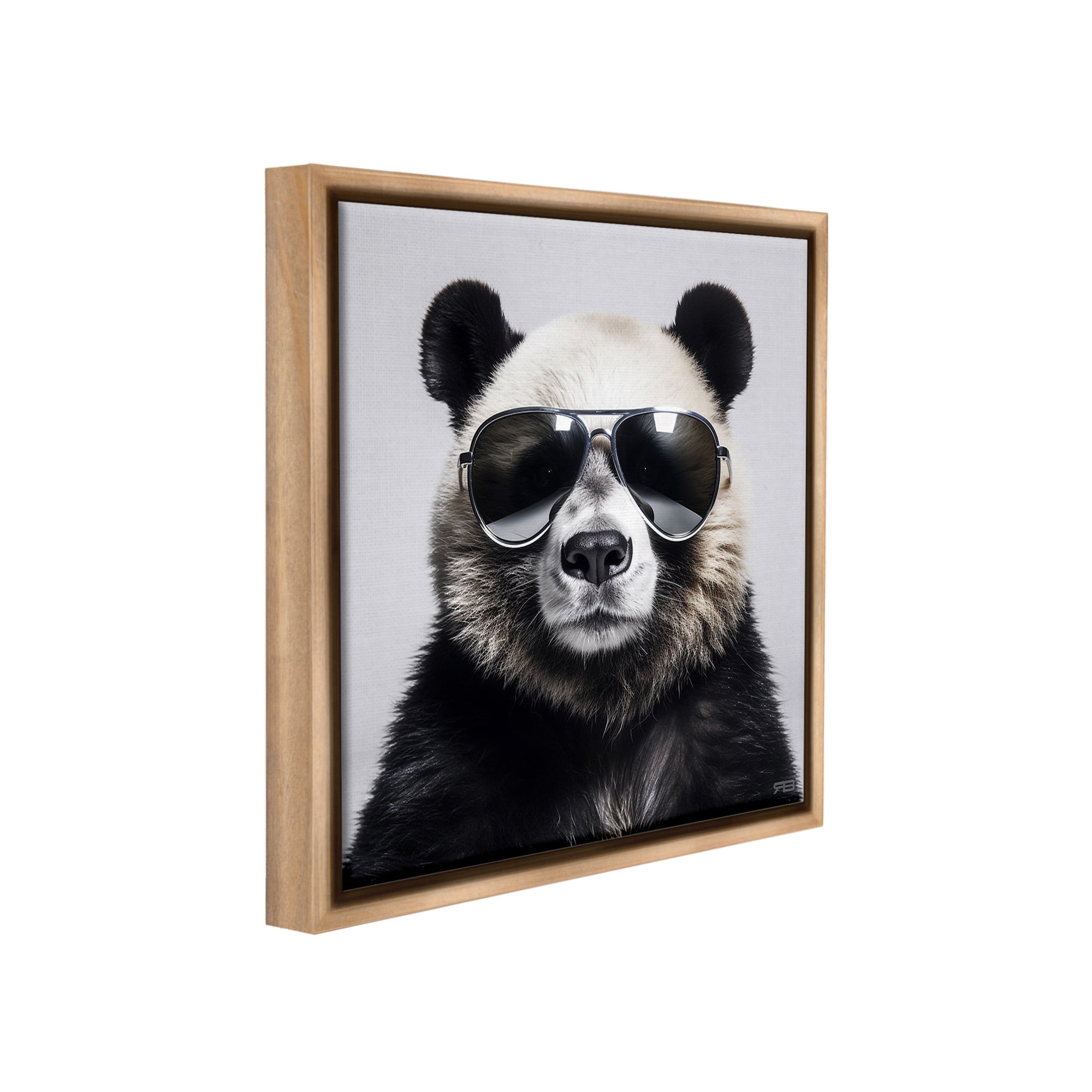 Stupell Industries Trendy Panda in Glasses Animals & Insects Painting Brown Floater Framed Canvas Art Print Wall Art, 18 x 18