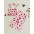 thumbnail image 6 of Toddler Baby Girls 2 Piece Outfits 6 12 18 24 Months 2T 3T 4T Strawberry Print Tie up Strap Camisole and Wide Leg Pants Set Baby Summer Clothes, 6 of 9