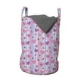 thumbnail image 1 of Love Laundry Bag, Hearts for Valentine Vertical Stripes Lines Ornament Romance Wedding, Hamper Basket with Handles Drawstring Closure for Laundromats, 13" x 19", Pale Mauve Purple, by Ambesonne, 1 of 4