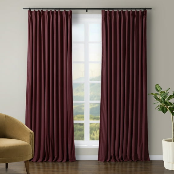 TWOPAGES Room Darkening 42"x96" Curtain Velvet Pinch Pleated Privacy Drape for Kid's Room, 1 Panel, Burgundy