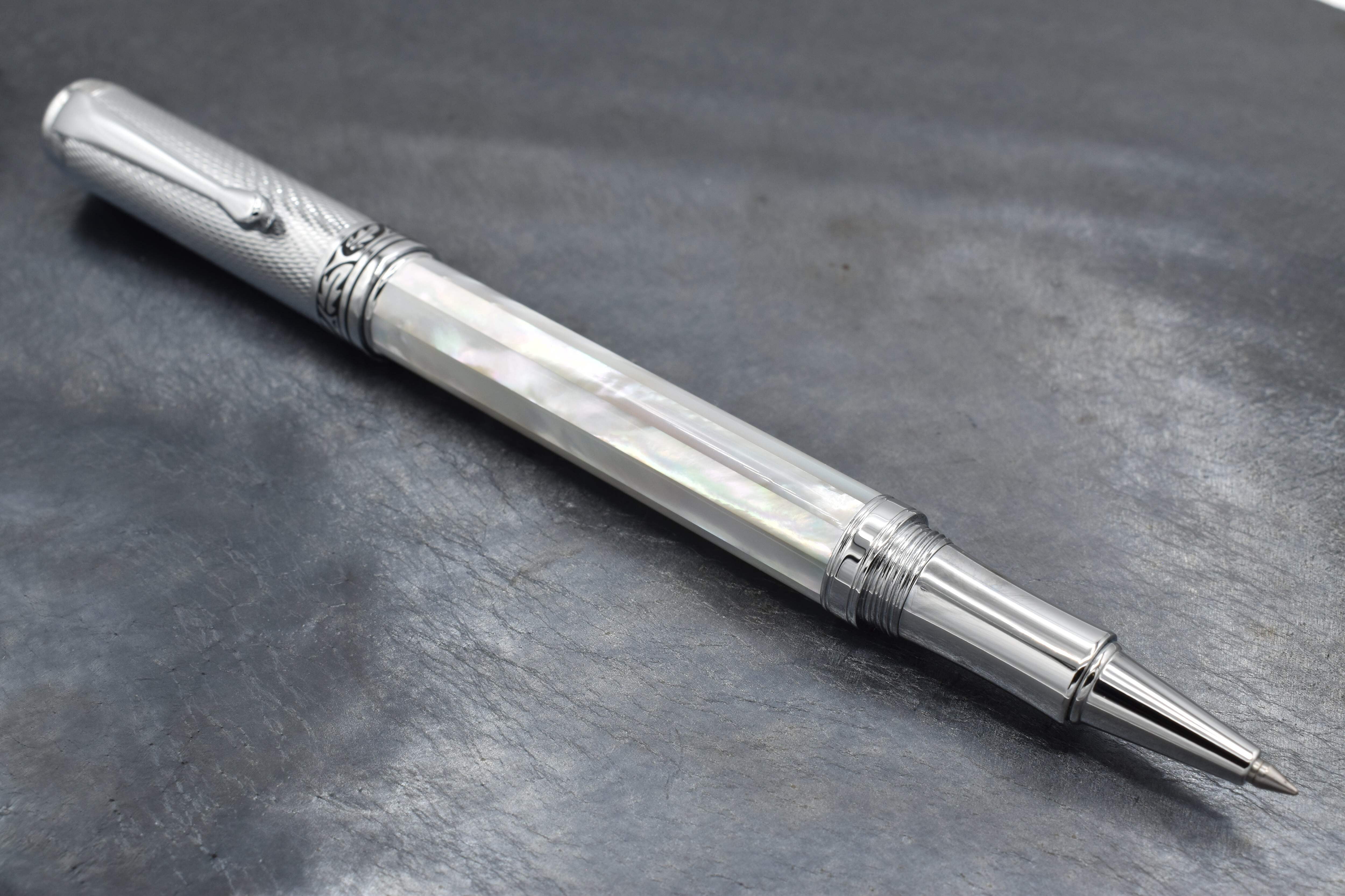 Xezo Xezo Maestro® Oceanic White Mother of Pearl Rollerball Pen - Chrome Cap