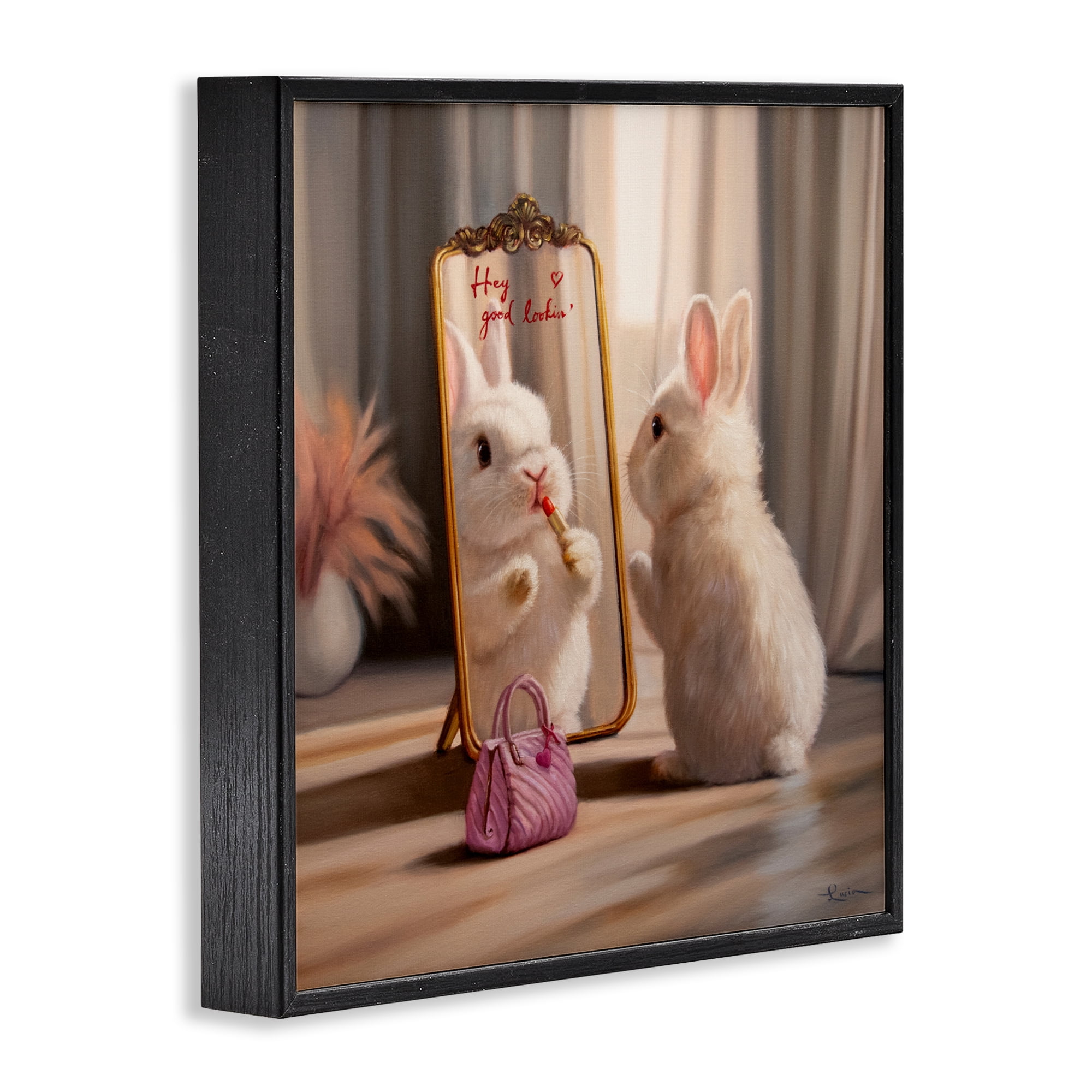 Stupell Industries Final Touch Makeup Bunny Black Framed Giclee Art, design by Lucia Heffernan
