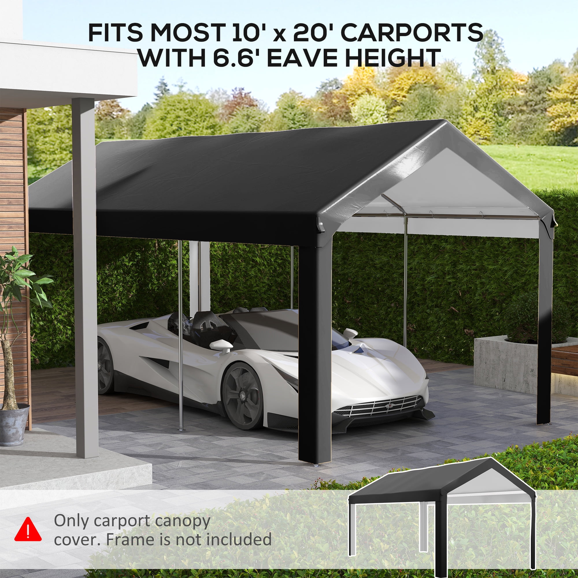 Homiyad 19.6' x 9.7' Carport Roof, UV Resistant Canopy Replacement, Fits 84C-378V00 and 84C-206 Series, Dark Gray