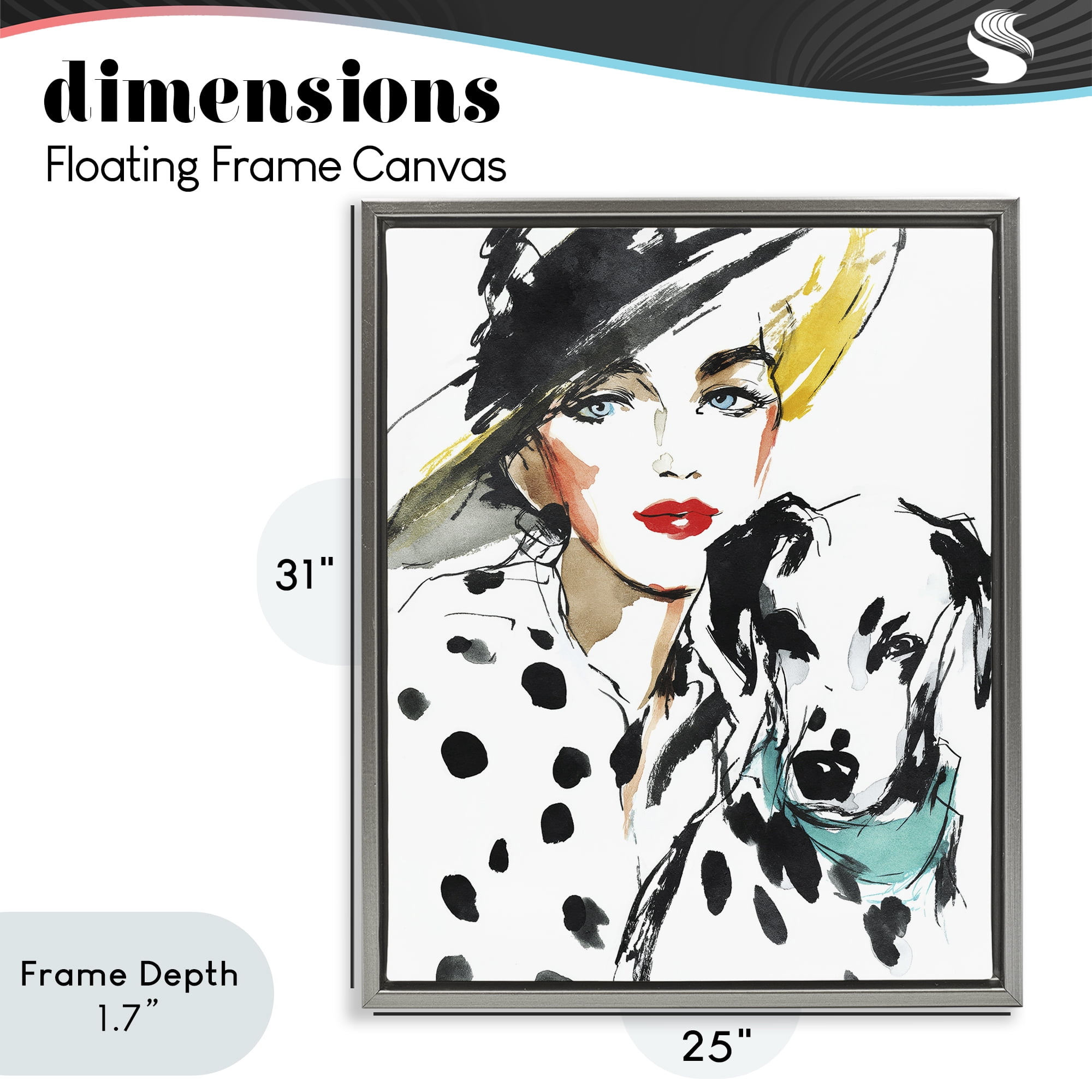 Stupell Industries Trendy Dalmatian Muse Gray Framed Floater Canvas Wall Art, design by Svetlana Aleynikova