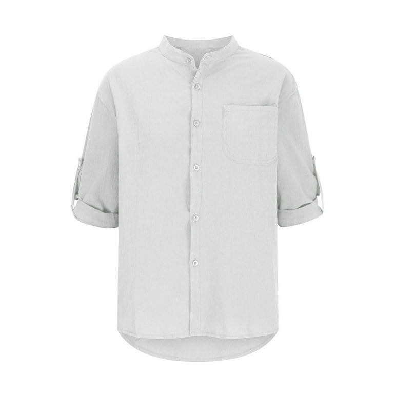 IROINNID Plain Long Sleeve Shirts for Men Leisure Solid Color T-Shirt  Turndown Collar Top Shirt Discount,White 