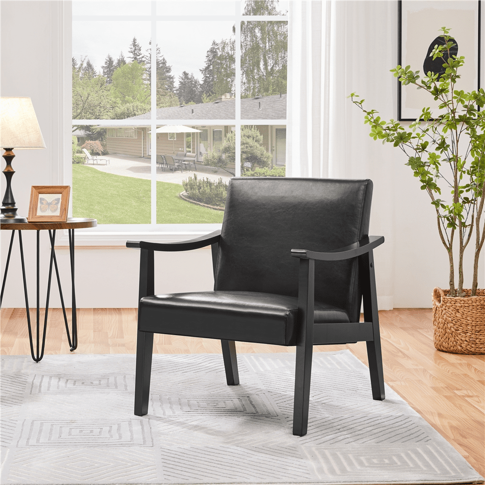 Renwick Mid-Century Modern Faux Leather Accent Chair for Livingroom, Set of 2, Black