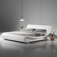 thumbnail image 2 of Sha Cerlin King Size Upholstered Faux Leather Low Profile Sleigh Platform Bed Frame with Adjustable Headboard, Wood Slats Support, White, 2 of 7