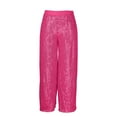 thumbnail image 4 of HNMKIU Women's Fashion Solid Color Glitter Sequin Pants High Waist Straight Wide Leg Party Trousers for Evening Celebration 02_Hot Pink,M, 4 of 8