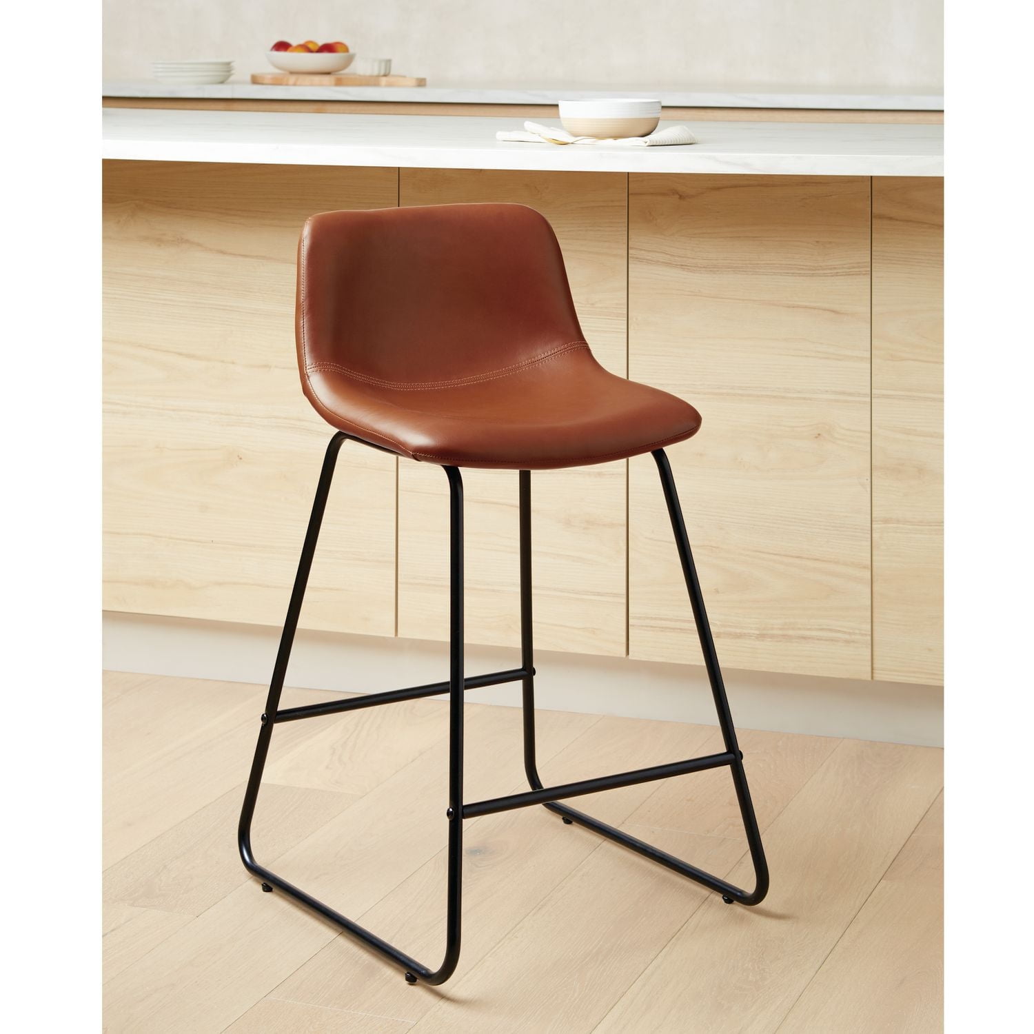Hometrends Counter Height Stool with PU Seat, Dark Brown Seat and Black Steel Frame for Indoor, Hometrends Counter Stools