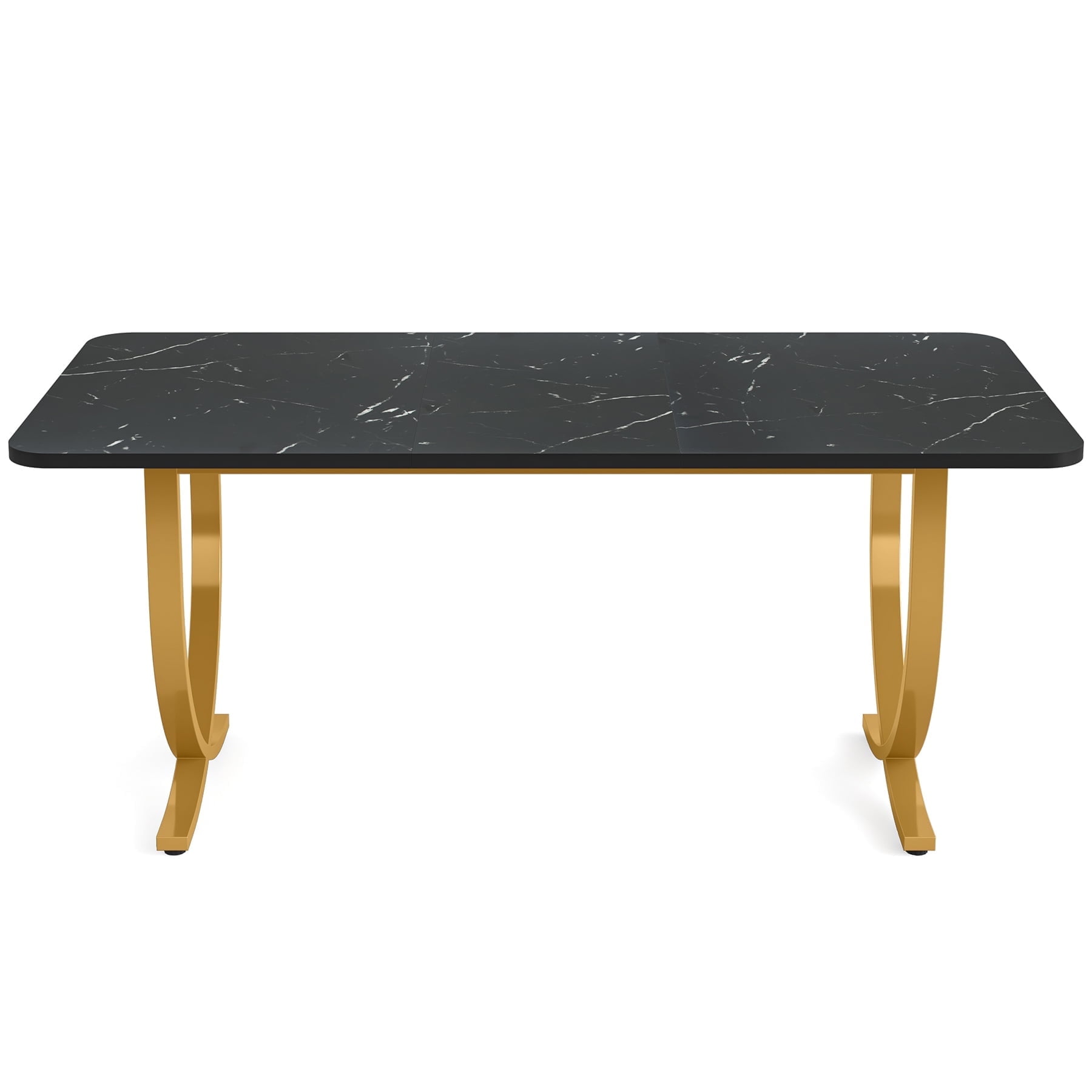 Fnova 63" Modern Long Dining Table for 6 people, Rectangular Faux Marble Kitchen Table with Metal Legsfor Dining Room, Black Gold
