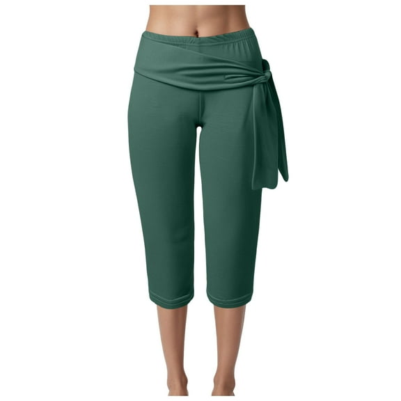 TTUHYWXI Capri Pants for Women Stretch Tummy Control High Waist Workout Yoga Pants Soft Comfy Lounge Pant Casual Capris Slacks (Dark Green, S)