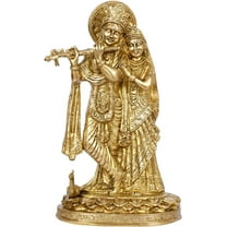 Handmade Brass Radha Krishna Statue Idol Hindu Divine Couple Figurine Radhe Krishna Murti for Home Decor Puja (12 inch)