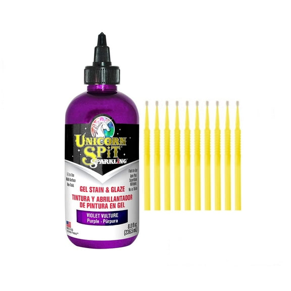 Unicorn SPiT Gel Stain & Glaze in One - 20 Complete Original & Sparkle Paint Collection with 10 TreBBies Fine Detail Sticks (8oz, Violet Vulture)