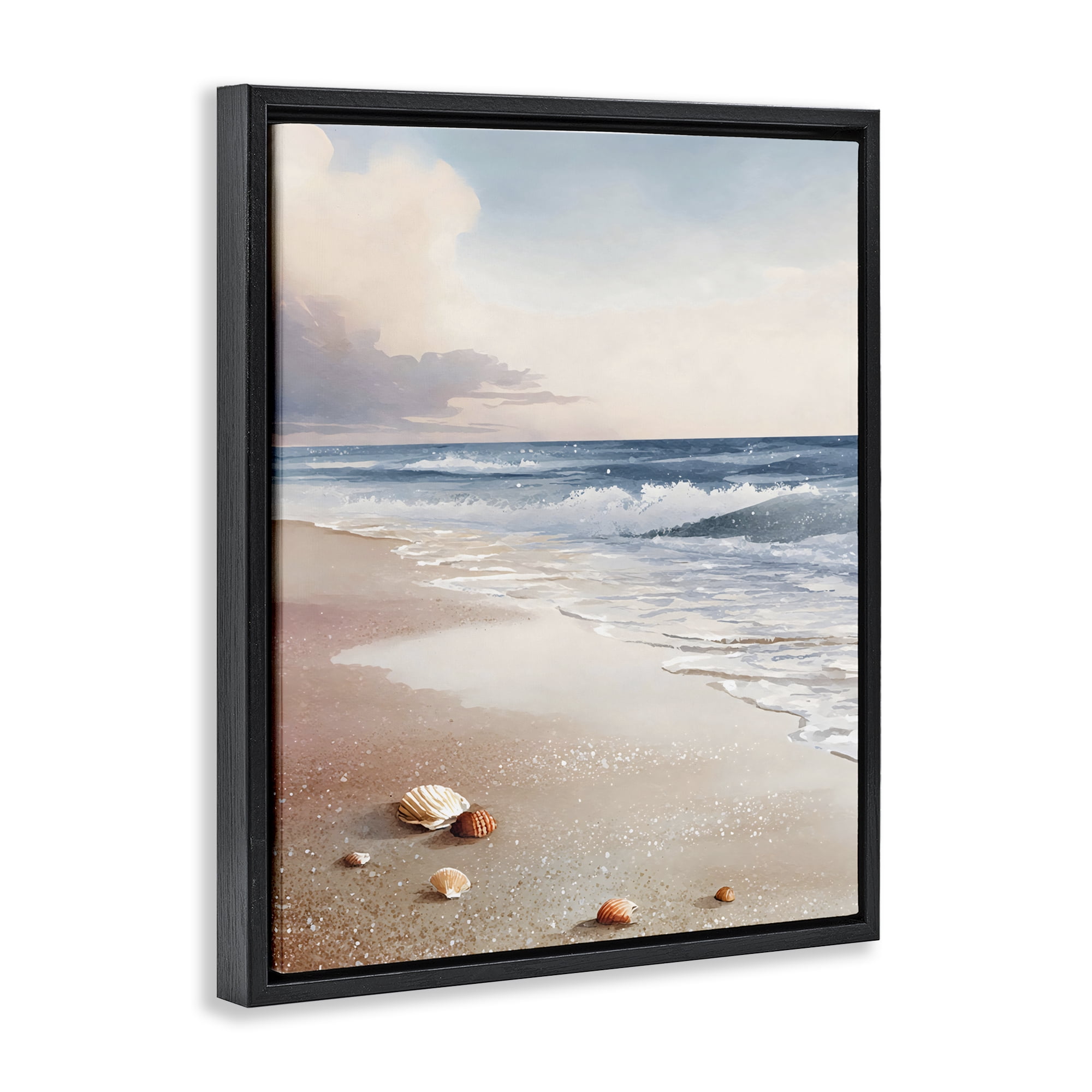 Stupell Industries Washed Up Seashells Black Framed Floater Canvas Wall Art, design by Franklyn Gregory