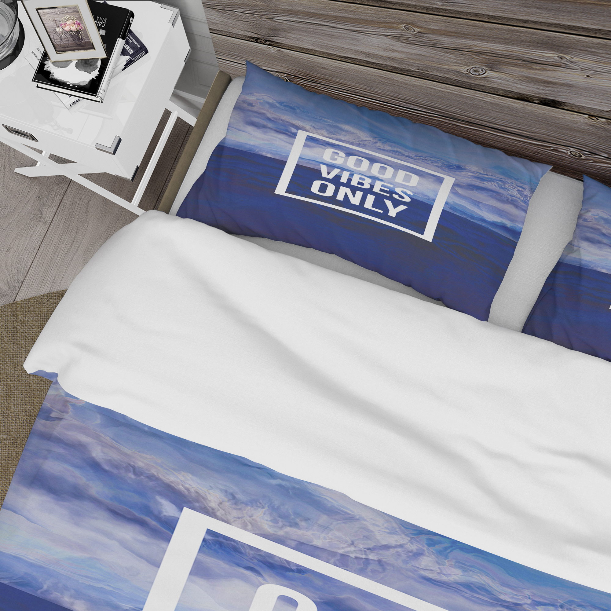 Designart 'Good Vibes Only on Blue Abstract Background' Abstract Duvet Cover Set