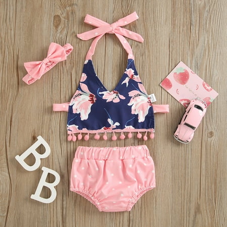 

dmqupv Baby Girl Clothes 6 Months Summer Strap Shorts Floral Suspender Baby Tassels Outfits Swaddling Baby Blanket Pink 2-3 Years