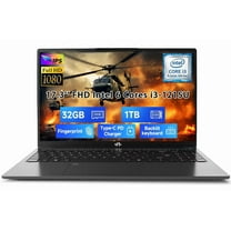 17.3" FHD Windows11 Laptop Computer Intel Core i3-1215U 6-Core (Up to 4.4GHz) 32GB RAM 1TB SSD Intel UHD Graphics 65W GaN Type-C Charger Backlit Keyboard Fingerprint For Home Student Business Gray