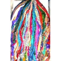 Vintage Fabrics Crafts 42 Yards Unstitched Sari Silk Yarn Ribbon Tassels 42 Strips SKEINS Mixed Shades Journal Scrapbook Craft Project Decor