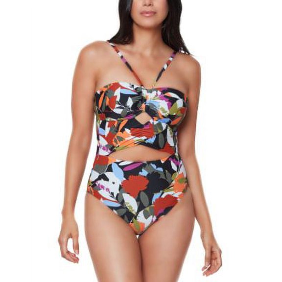 MSRP $88 Bar Iii Printed Bandeau Cutout One-Piece Swimsuit Size XL