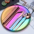 thumbnail image 3 of Ustensiles de Voyage Portables, Ensemble de Couverts Réutilisables en Acier Inoxydable avec Étui, Ensemble de Couverts de Camping Portables pour Boîte à Lunch, 8 Pcs Incluant Couteau Fourchette Cuillère Baguettes Brosse de Nettoyage Pailles (Or Rose), 3 of 7