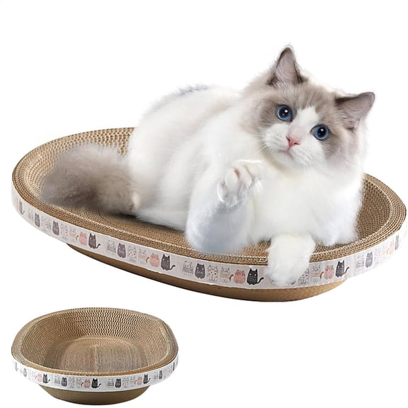 High Density Oval Corrugated Cat Scratcher, 2-in-1 Lounge Bowl, Indoor Cats