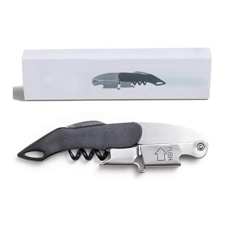 

Wine Opener - Professional Corkscrew - Black Stainless Steel - French Patented Spring-Loaded Double Lever Wine Bottle Opener for Bartenders and Gifts