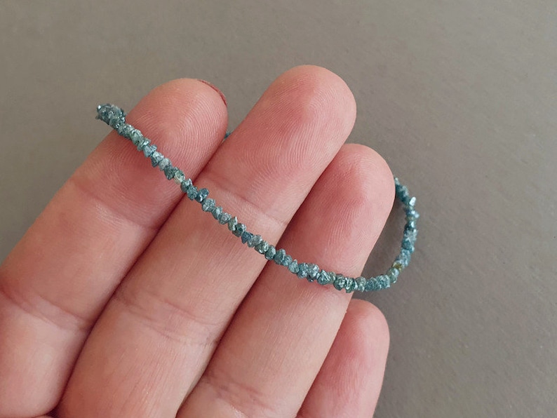 Blue Diamond 2.5-3mm Nugget Shape Rough Cut Beads 7 inch adjustable Silver Plated Clasp Bracelet for men, women, unisex. Link Chain Stacking Bracelet.|LINK_01423