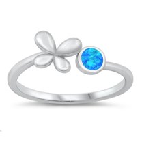 CHOOSE YOUR COLOR Blue Simulated Opal Bubble Butterfly Ring .925 Sterling Silver CZ Female Size 8