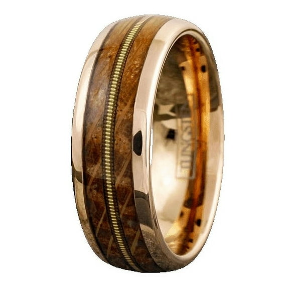 Tungsten Rings for Men Wedding Bands for Him Womens Wedding Bands for Her 8mm Rose Gold Whiskey Barrel Wood-Guitar