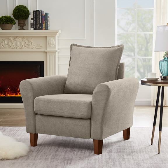 Accent Chair, Modern Linen Sofa Chair Single Armchair Comfy Upholstered Arm Chair for Living Room Bedroom Small Space, Navy Beige