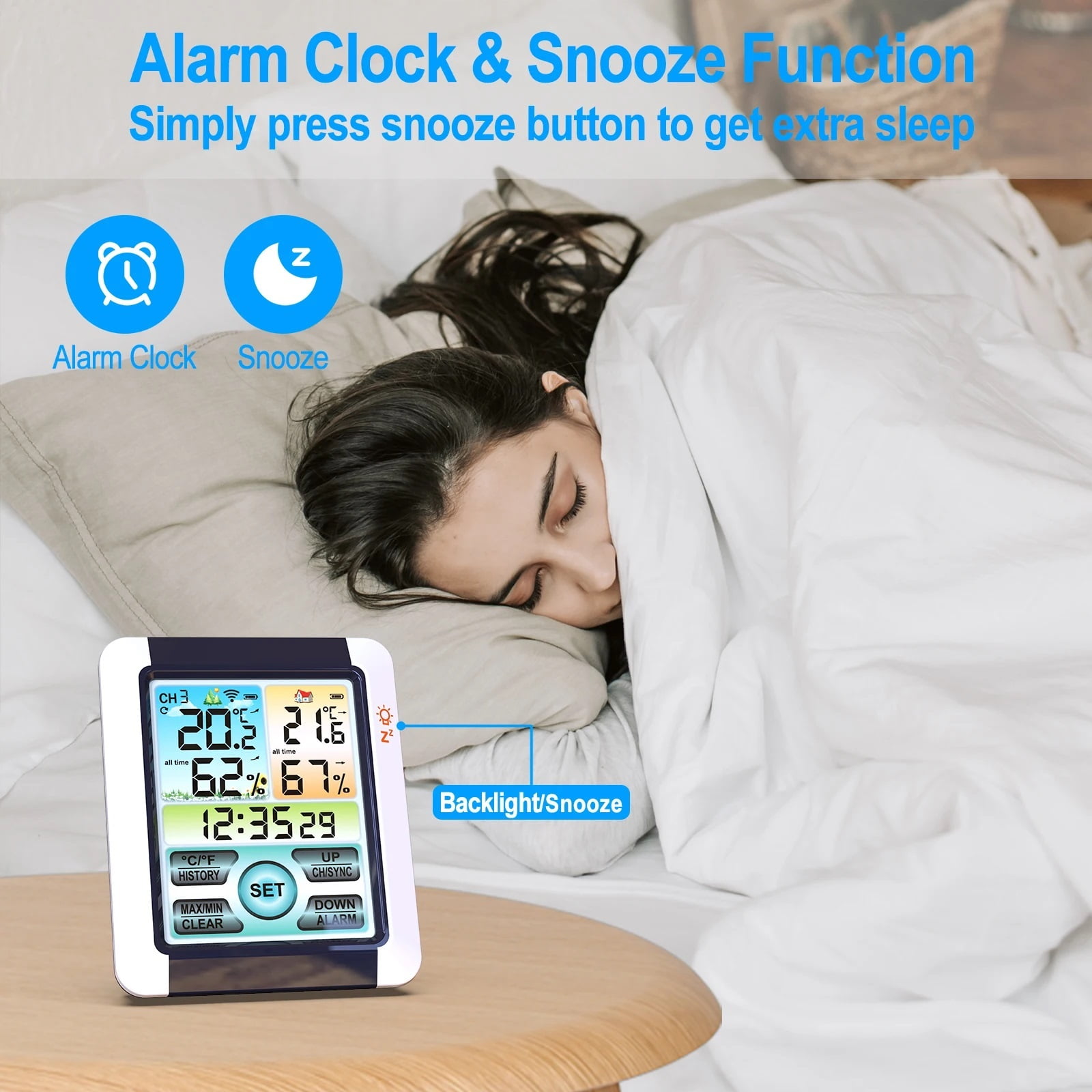 Digital Weather Station Clock Indoor Outdoor Weather Forecast Barometer Thermometer Hygrometer with Wireless Outdoor Sensor ,High Precision