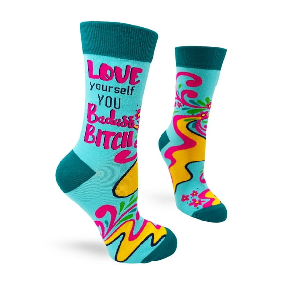 Fabdaz Sassy Womens Novelty Crew Socks Love Yourself You Bad-ss B-tch