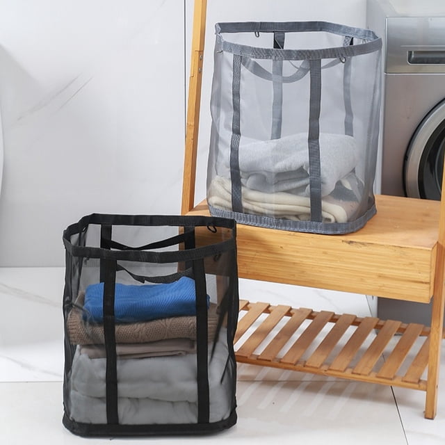 Cesta De Ropa Para La Ropa Cesto de ropa plegable de pared con estructura de malla de gran capacidad para guardar ropa sucia en el baño (negro, 1 pieza) Rkxzt