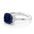 thumbnail image 3 of Gem Stone King 2.51 Ct Cushion Blue Created Sapphire White Diamond 10K White Gold Ring, 3 of 5