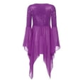 thumbnail image 2 of YiZYiF Womens Sequins Chiffon Praise Dance Tunic Overlays Tops Flare Sleeve Worship Dancewear Purple M, 2 of 7