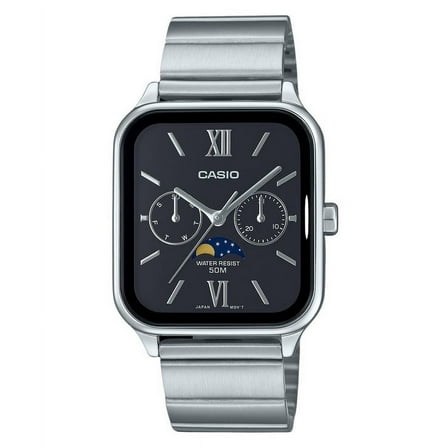 Casio Standard Analog Moon Phase Stainless Steel Black Dial Quartz MTP-M305D-1A2V Men's Watch