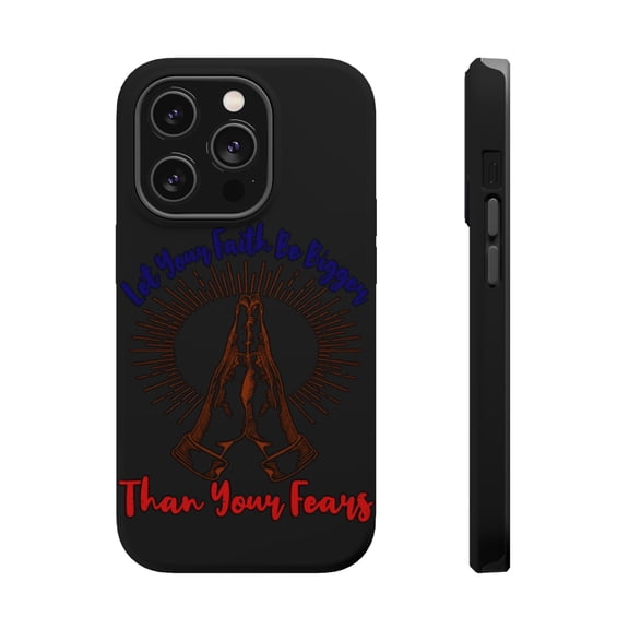DistinctInk Tough Case for Apple iPhone 15 PRO (6.1" Screen), Compatible with MagSafe Charging - Let Faith Be Bigger Than Fears
