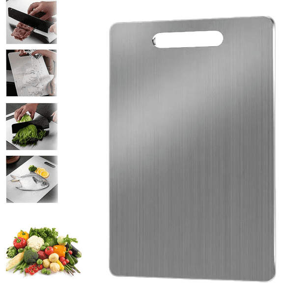 Titanium Cutting Board, New Upgrade Pure Titanium Cutting Boards for Kitchen,Food Grade 201 Stainless Steel Cutting Board Double Sided for Kitchen Cutting Meats Fruits and Vegetables,S/13.38*9.05in