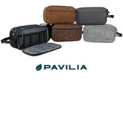 PAVILIA Toiletry Bag for Men, Travel Essentials Shaving Dopp Kit, Mens Travel Bag Toiletries Organizer Case for Grooming, PU Leather Water Resistant Cosmetic Bag Pouch (Black)