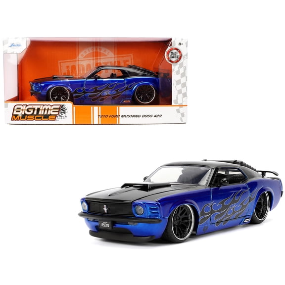 1970 Ford Mustang Boss 429 Black and Blue Metallic with Flames "Bigtime Muscle" Series 1/24 Diecast Model Car by Jada