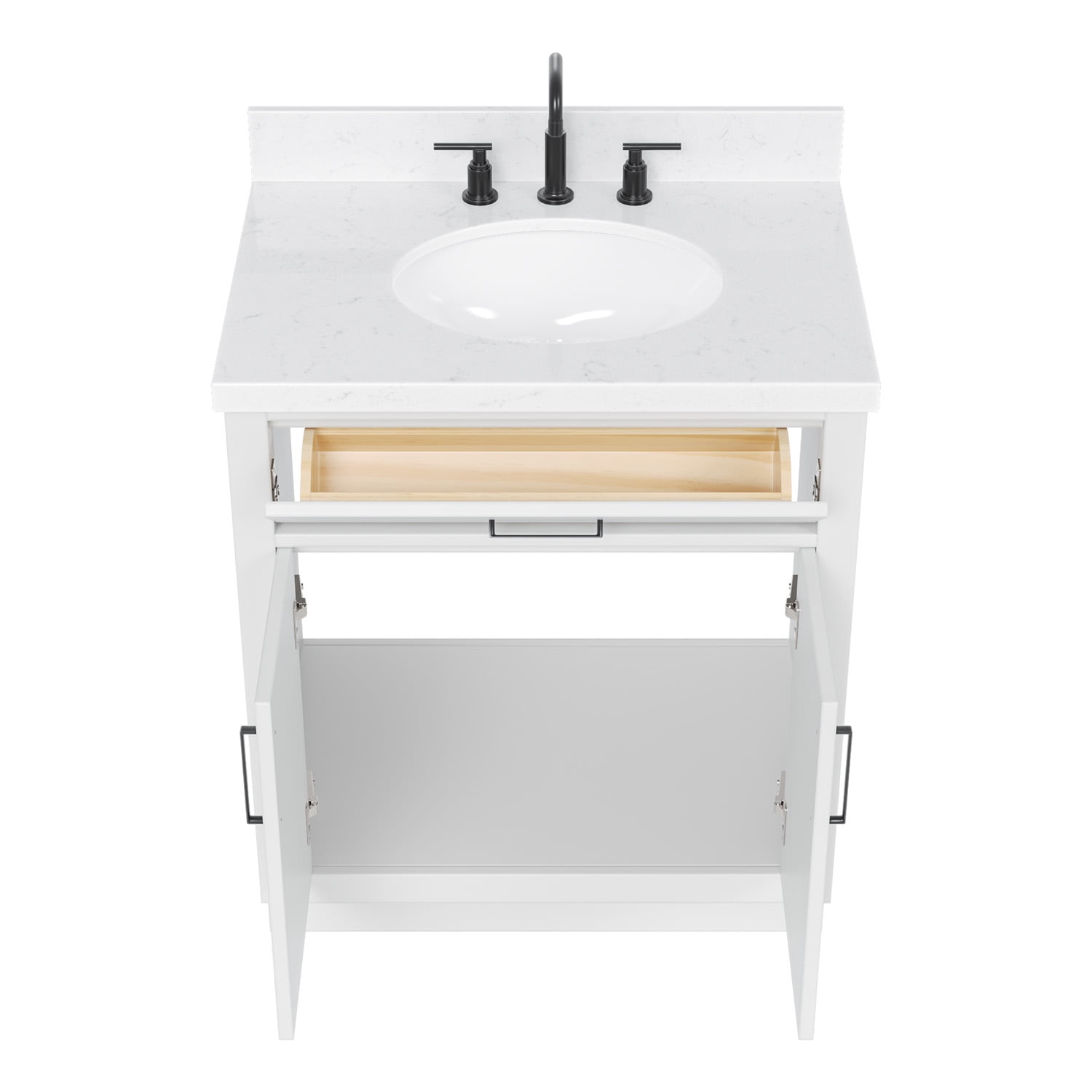 Ariel Hepburn 30 In. Oval Sink Bathroom Vanity With Carrara White Quartz Countertop 1.5 Edge In White