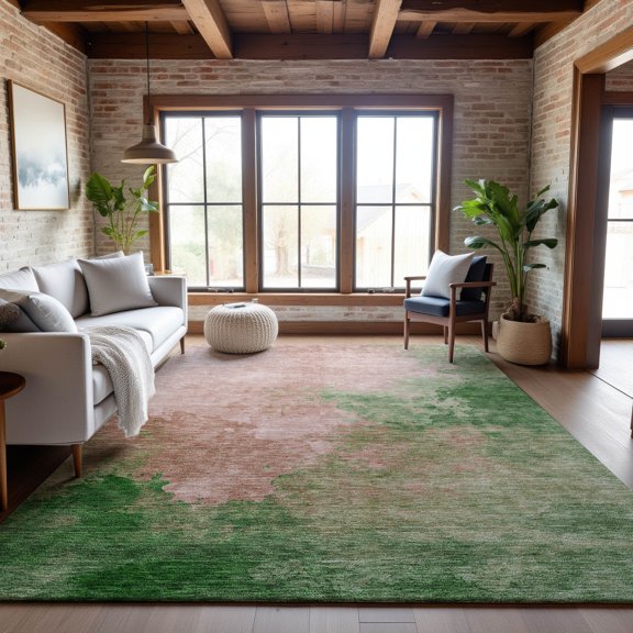 Addison Rugs Mayfield Premium Machine Washable Transitional Watercolors Pink Rectangle Rug, 5' x 7'6"