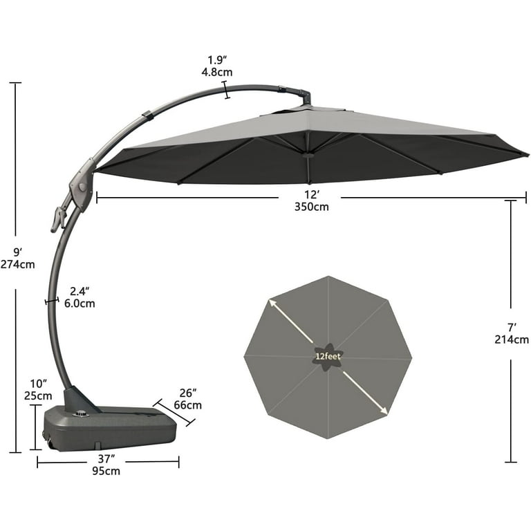 GRANDPATIO 12 ft Cantilever Sunbrella Umbrella With Base
