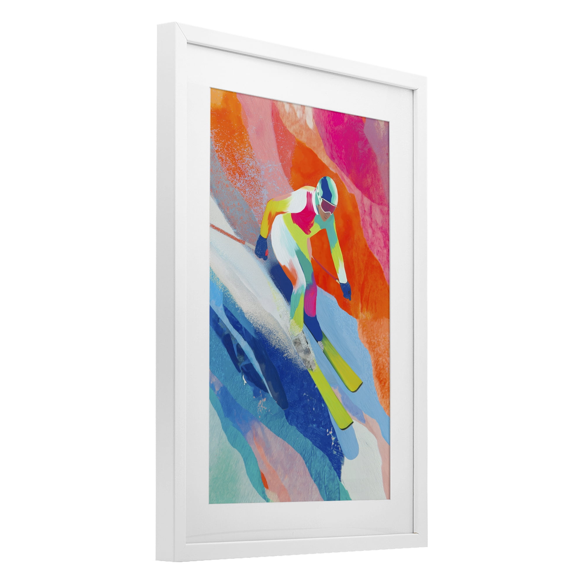 Stupell Industries Skiing Down Neon Slopes White Framed Print Under Glass, design by Chromatic Storm Studio