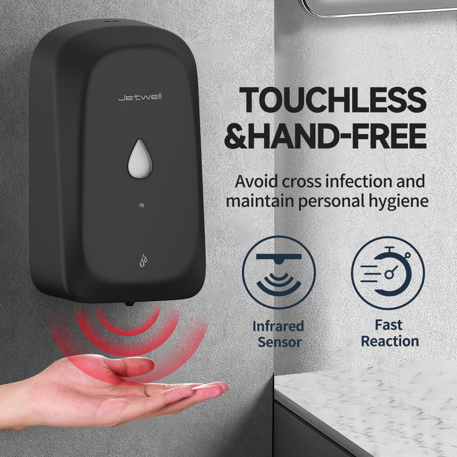 JETWELL Wall-Mounted Matte Black Liquid Drop 34 oz Soap & Lotion Dispenser