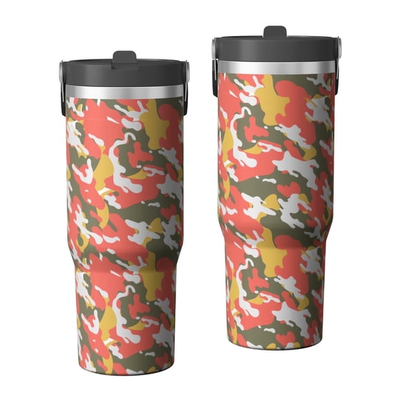 30oz Tumbler with Swivel Handle, Vacuum Insulated Stainless Steel Travel Mug with 2-in-1 Straw Lid, Camo Print