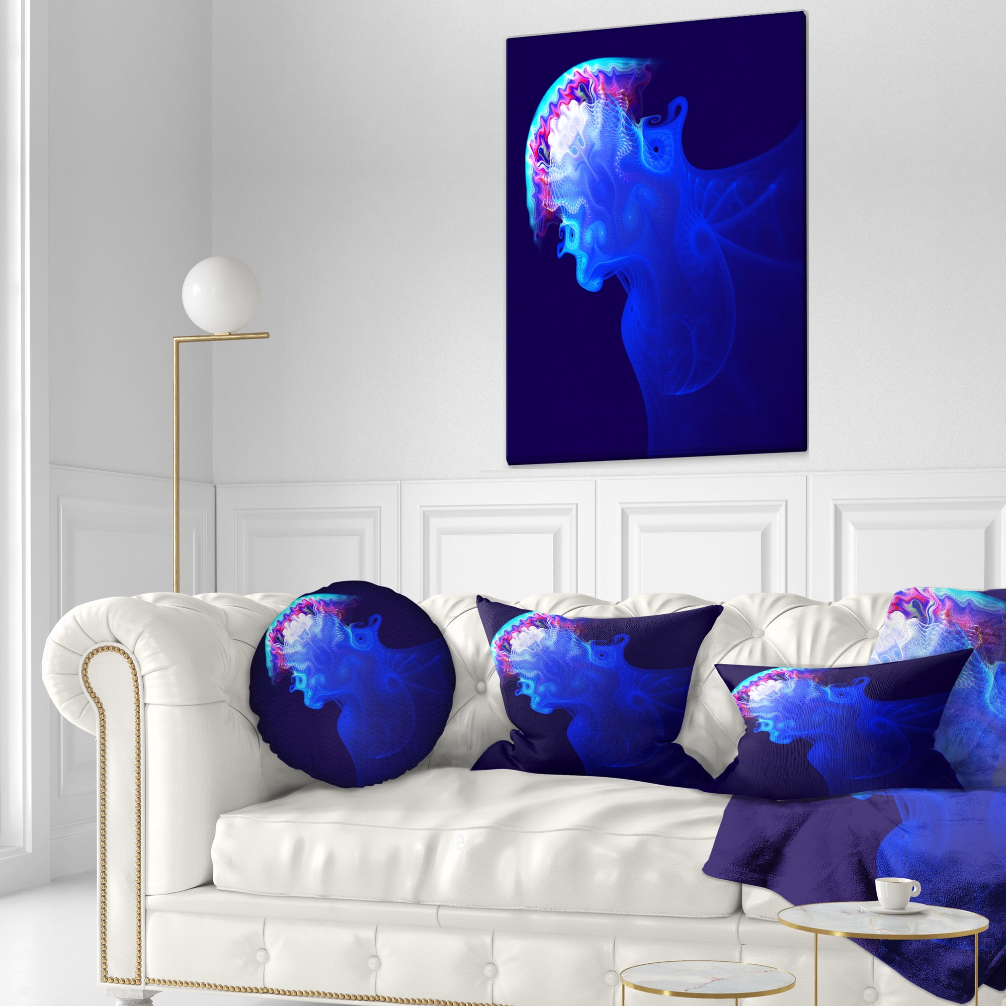 Designart Blue Jellyfish in Ocean - Animal Throw Pillow - 12x20