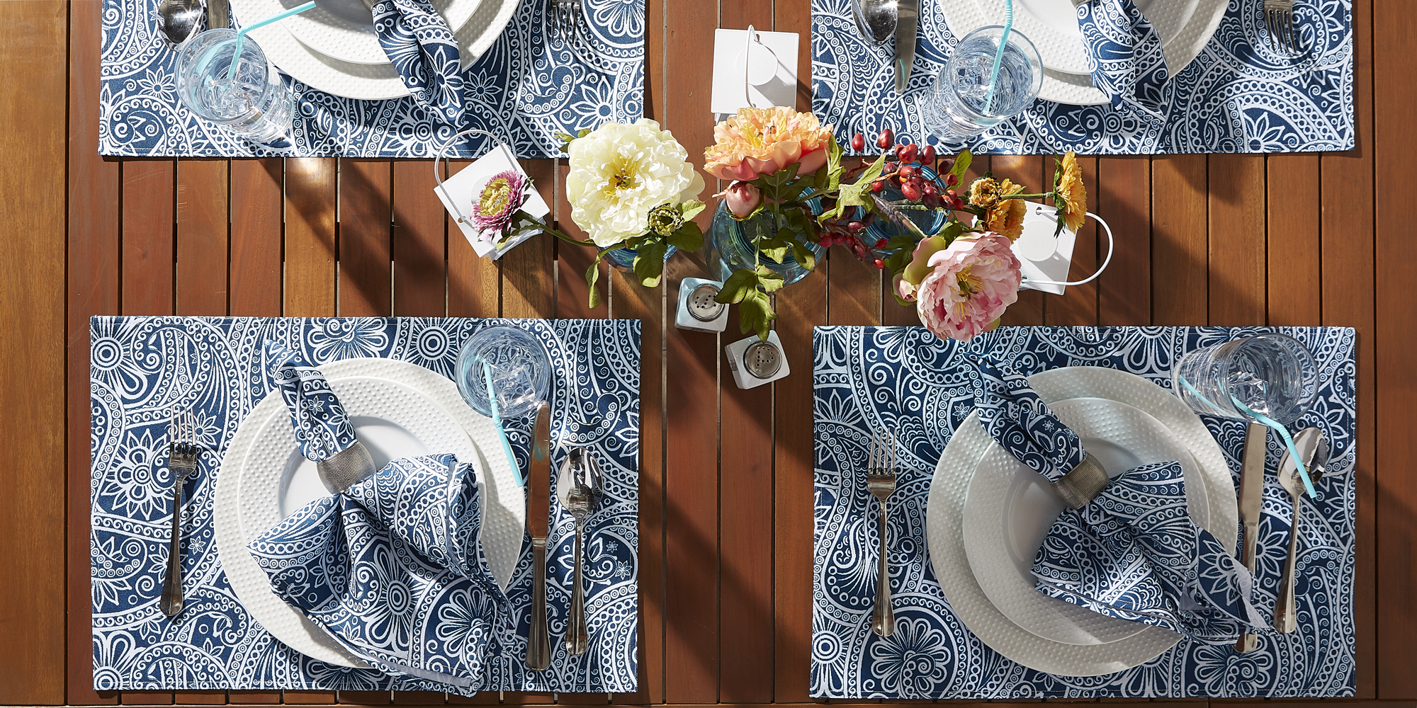 DII Blue Paisley Print Outdoor Napkin Set/6